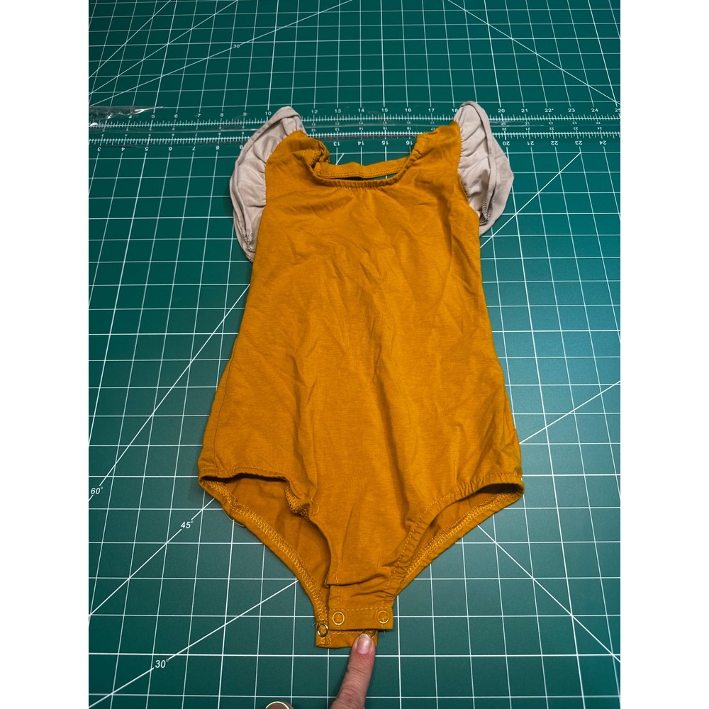 Orcas Lucille Girls Mustard Yellow Flutter Sleeve Bodysuit Size 3-4T